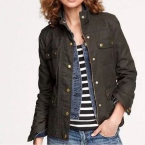 J. CREW Field Barn Jacket Waxed Cotton Army Green Women's Small Tall